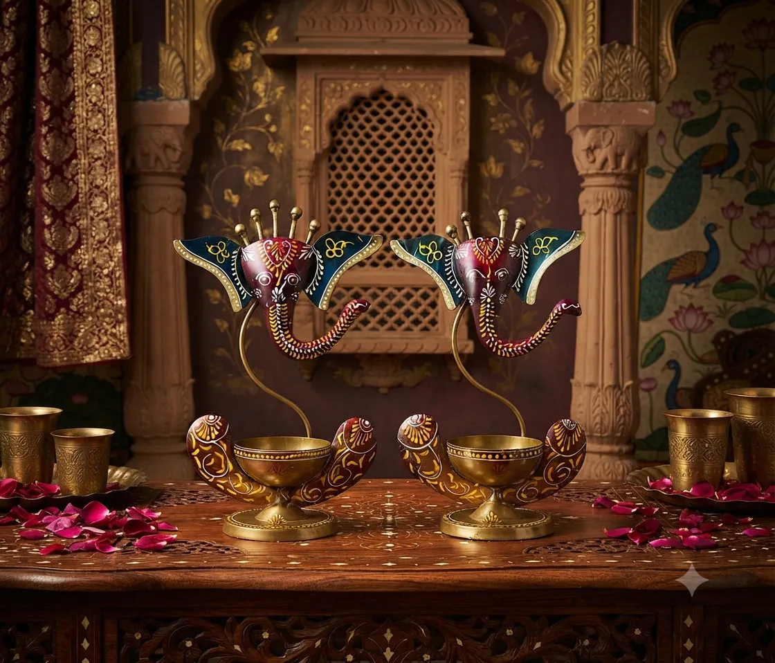 Metal Ganesha Hand Painted Tealight Candle Holder