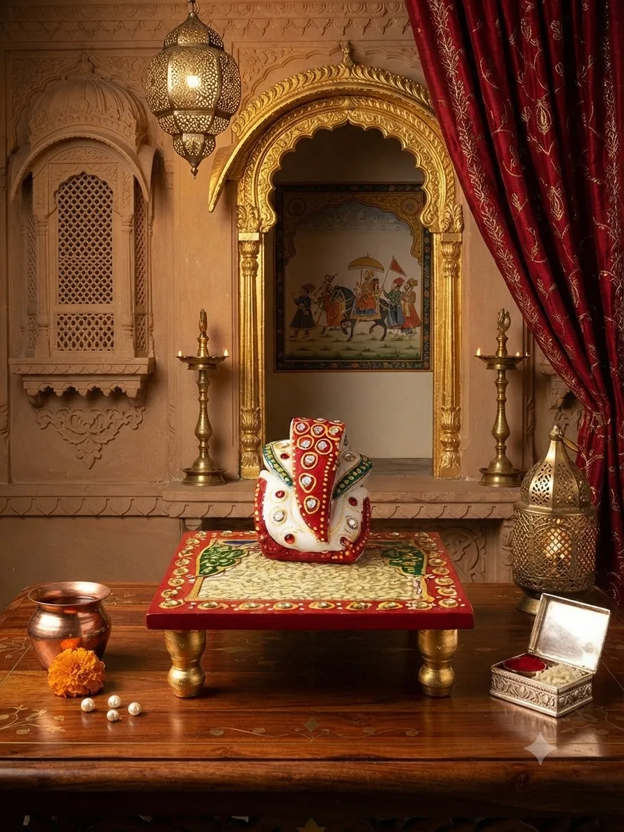 Ganesha Head Marble Figurine on Chowki