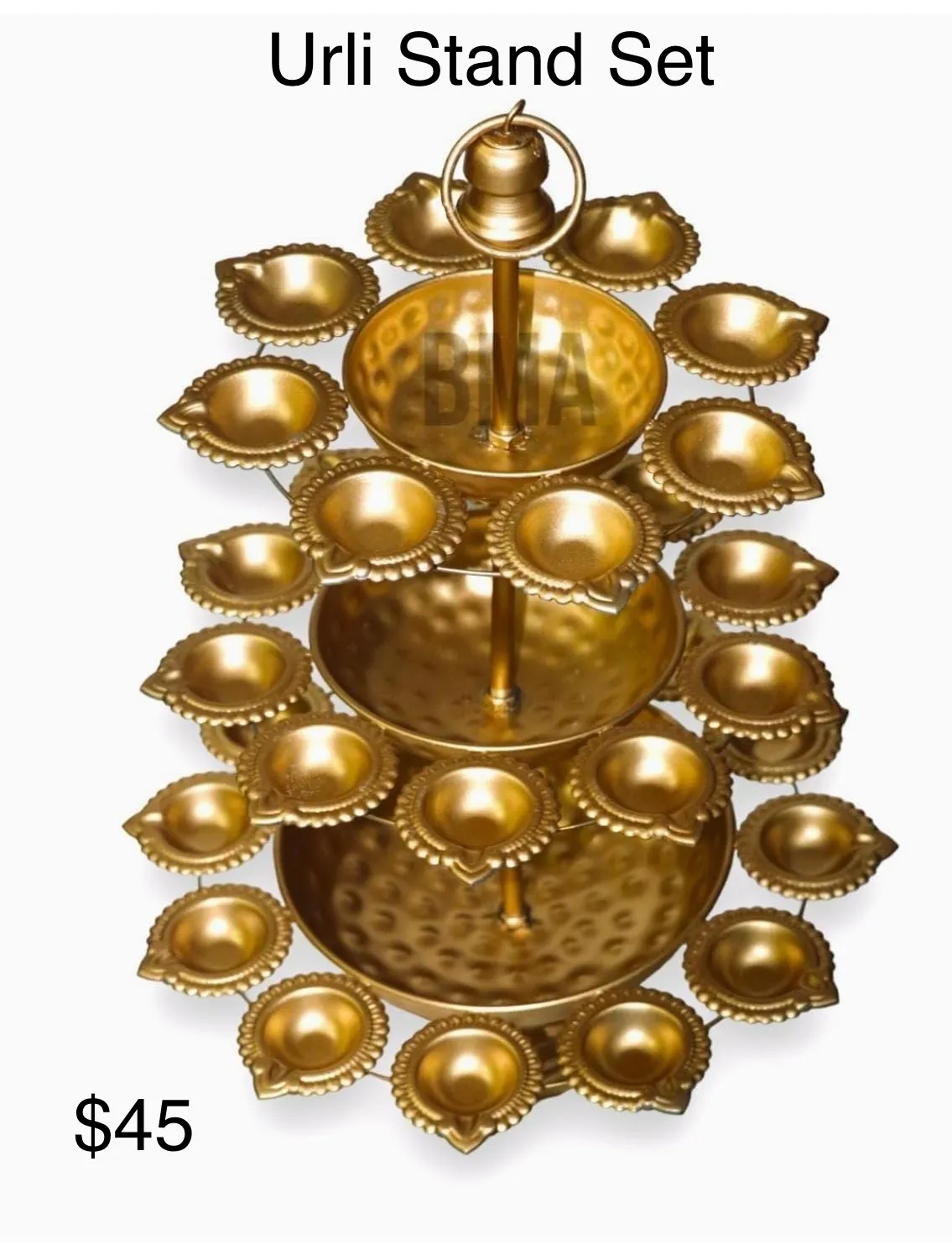 Gold Metal Elegant Lotus 3-Layer Urli