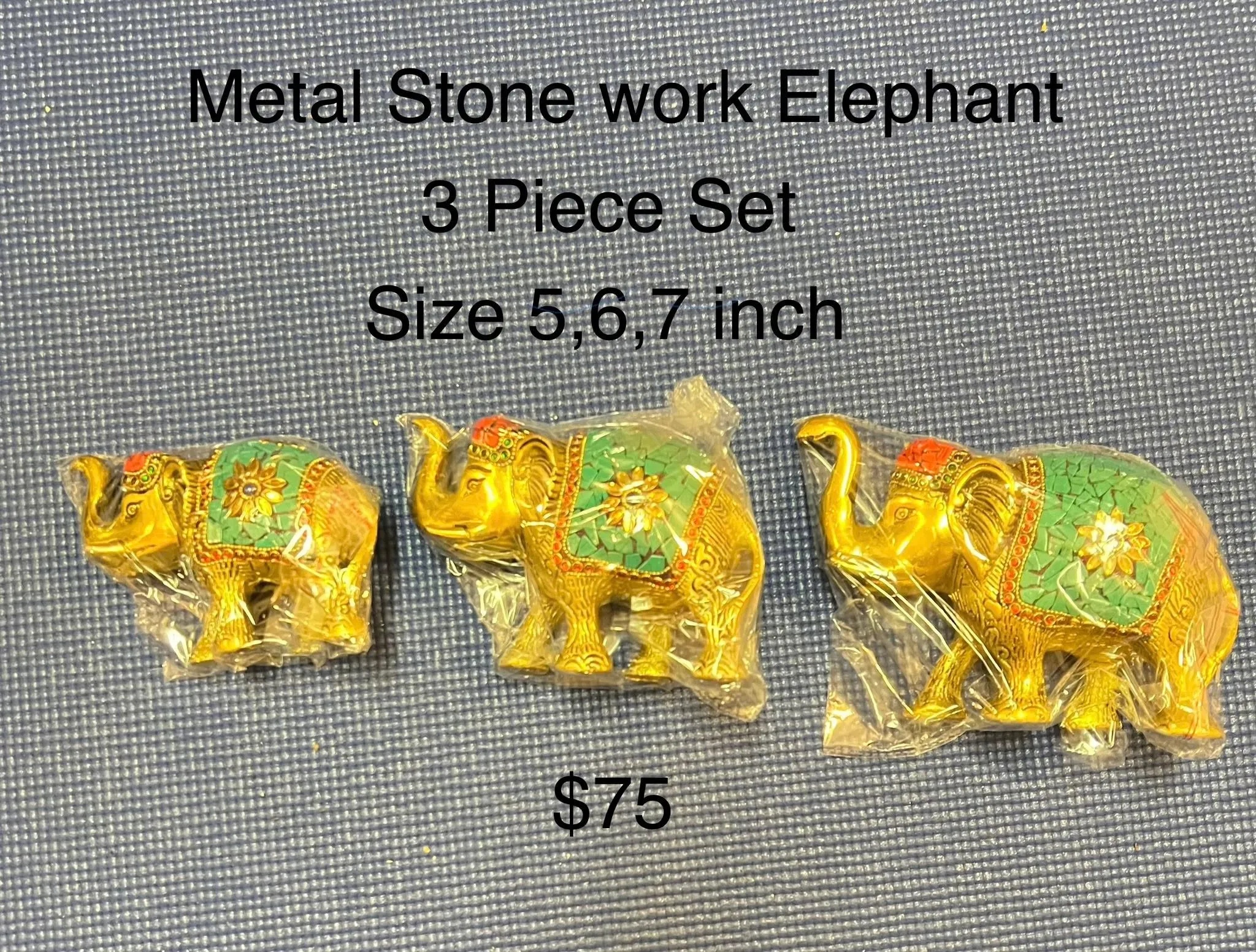 Metal Stone Work Elephant 3-Piece Set